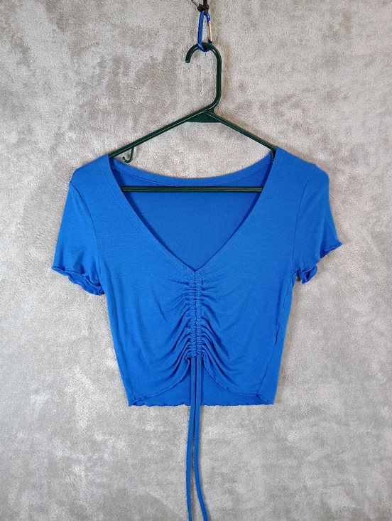 Tops - Navy Blue Ruched V-Neck Juniors Top XS